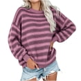 thumbnail image 4 of MYAOYI Womens Oversized Striped Sweater Crew Neck Drop Shoulder Knit, 4 of 8