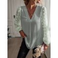 thumbnail image 5 of Women'S Casual Summer Blouses, Long Sleeve Business Blouses, Button Down V-Neck Chiffon Pom Pom Blouses Green L, 5 of 7