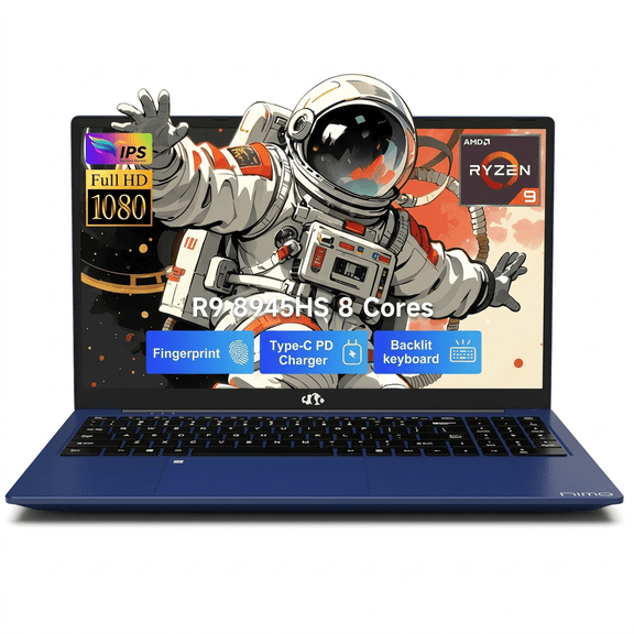 15.6" FHD Gaming Laptop - AMD Ryzen 9 8945HS (Beat i9-13900H, Up to 5.2GHz) 16GB RAM 512GB SSD with Radeon 780M Graphics 100W PD Type-C AI-Enhanced Backlit Keyboard Fingerprint VR Ready