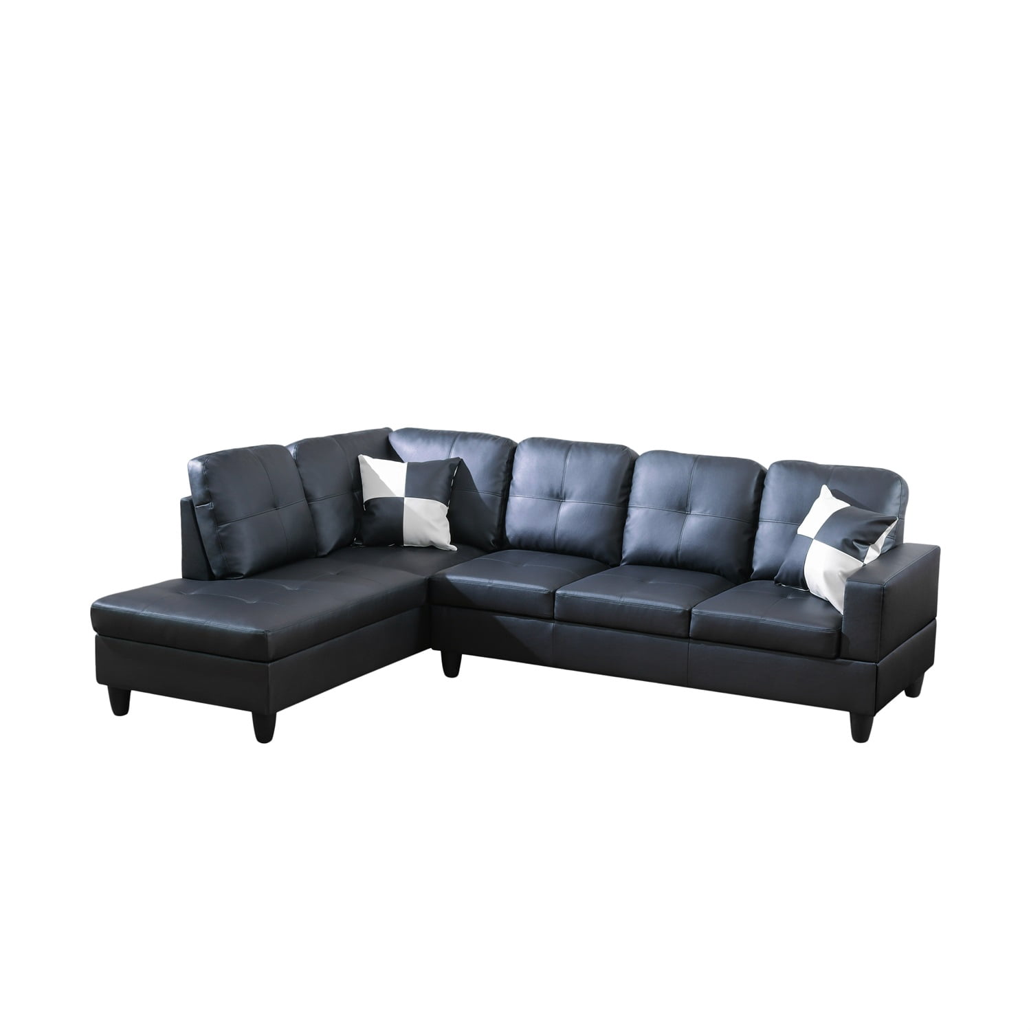 Hommoo Faux Leather L-Shaped Sectional Sofa, Living Room Furniture Sets, Modern 4-Seat Couches and Sofas Set for Home& Office, Black (No Ottomans)