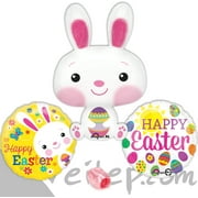 Colorful Happy Easter Bunny Spring Party Decor Mylar Starter 4pc Balloon Pack