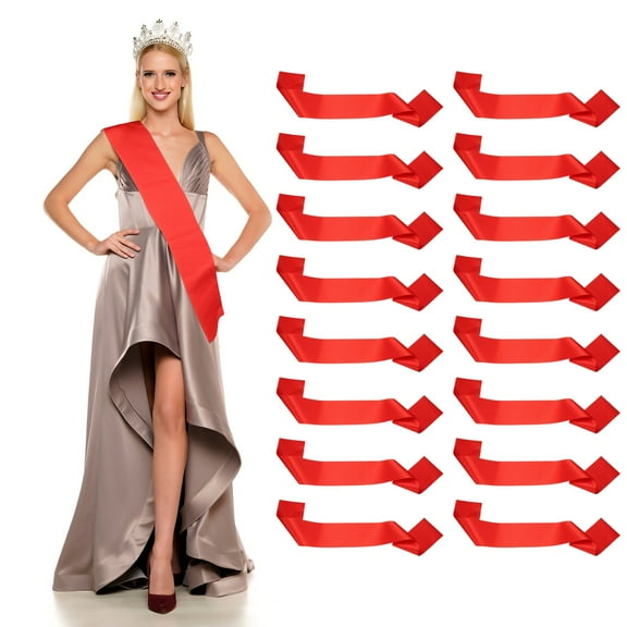 Uxcell Satin Sash, Blank Sash Pageant Ribbon for Beauty Pageant Party Wedding Birthday 16 Pack & Red
