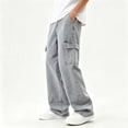 thumbnail image 5 of ITSAME Teen Boys Cargo Jeans Elastic Waist Straight Leg Multi-Pocket Loose Casual Denim Pants Gray Size 16, 5 of 8