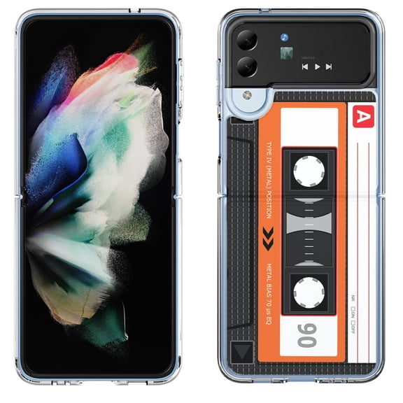 Shockproof Bumper Phone Case for Samsung Galaxy Z Flip 4 5G, by OneToughShield ® - Cassette Orange