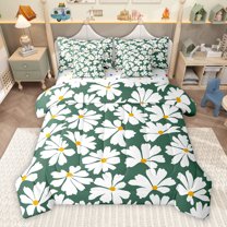 Manfei Groovy Flower Floral Bedding Comforter Set 7pcs for Kids, Cartoon Daisy Queen Bedding Sets, Dreamy Green Cartoon Reversible Queen Sheet Sets, Ultra Soft Bedroom Decor