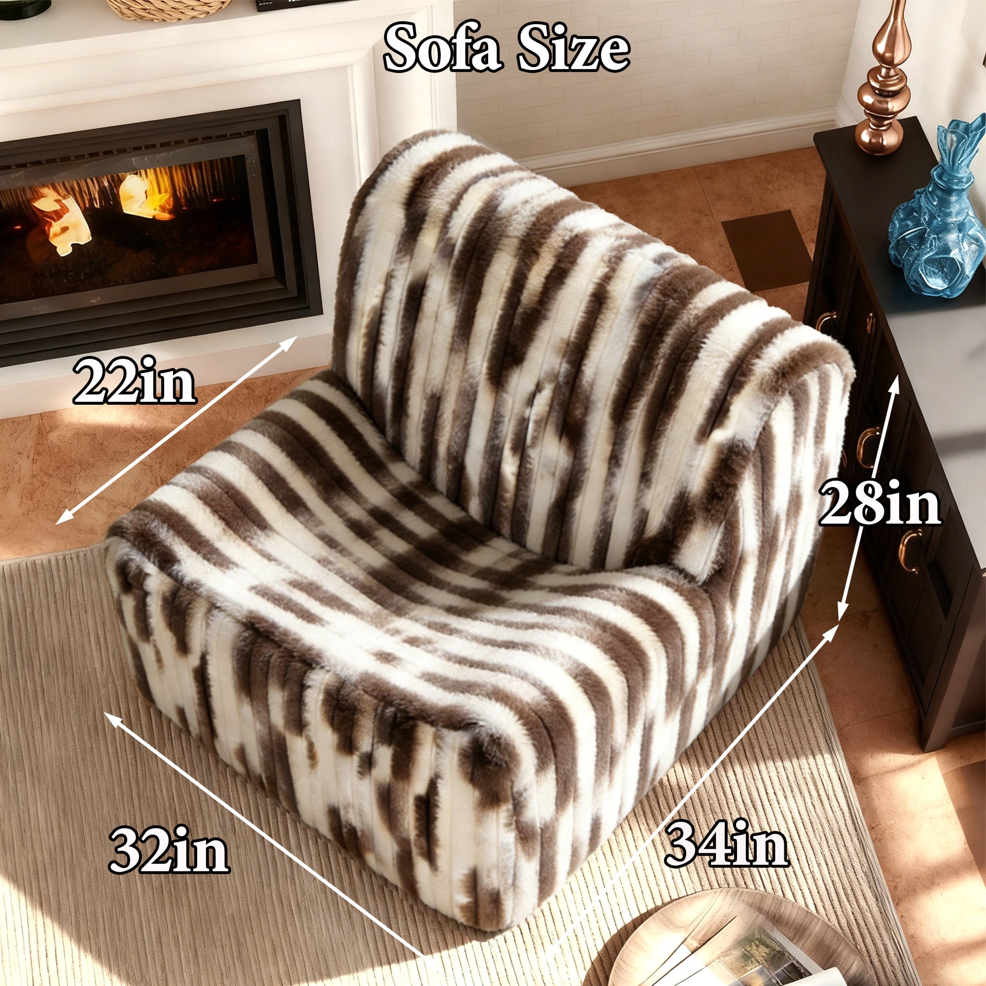 Alvantor Bean Bag Chair for Adults Faux Fur Armless Floor Sofa with Foam Filling No Assembly for Bedroom Dorm Apartment