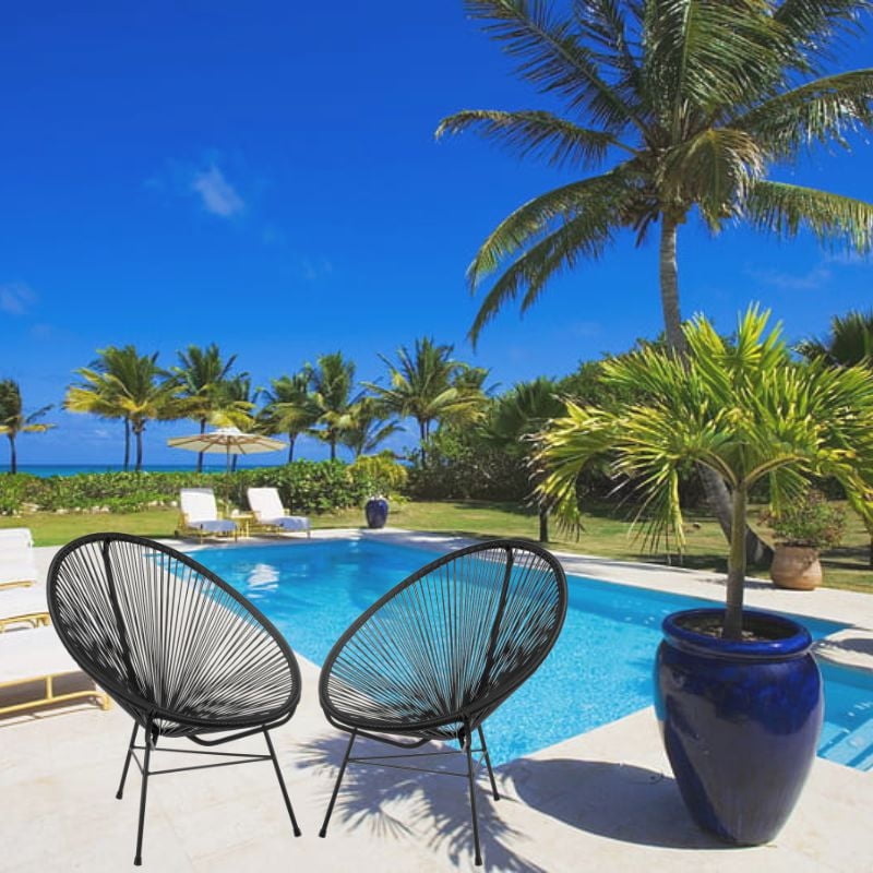 Costa Lounge Chair, Wire Lounge Chair, Plastic Lounge Chair, Beach Lounge Chair, Indoor-Outdoor Lounge Chair,Acapulco style Rattan,Weather Resistant,Patio Lounge Chair, Oval Lounge Chair - Set 2