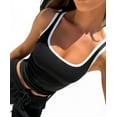 thumbnail image 3 of Womens Summer Square Neck Ribbed Slim Fitted Spaghetti Strap Tank Tops Black S, 3 of 9