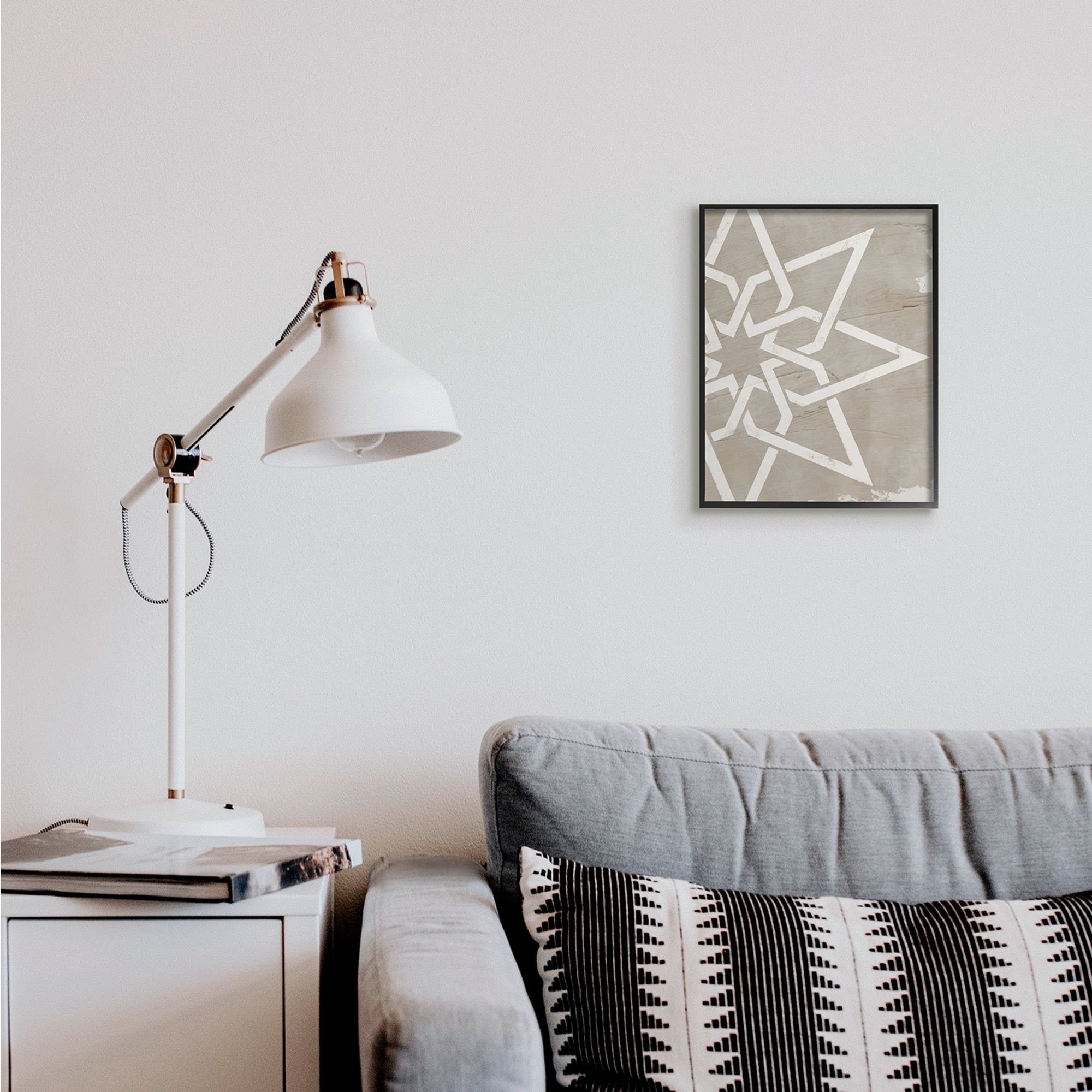 Stupell Industries Geometric Eight Point Star Distressed Grain Detail Abstract Painting Black Framed Art Print Wall Art, 11 x 14