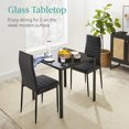 thumbnail image 4 of Best Choice Products 3-Piece Kitchen Dining Table Set w/ Glass Tabletop, 2 PU Leather Chairs - Black, 4 of 9