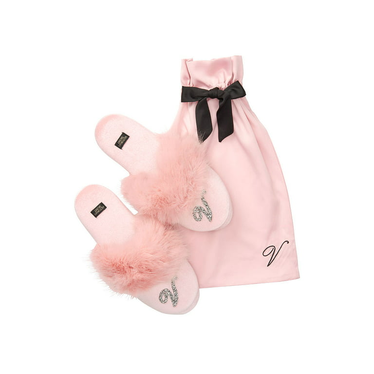 Zijdelings Pygmalion naar voren gebracht Victoria's Secret Bling Velvet Faux Fur Trim Slippers Pink for Women Medium  (7/8) New - Walmart.com