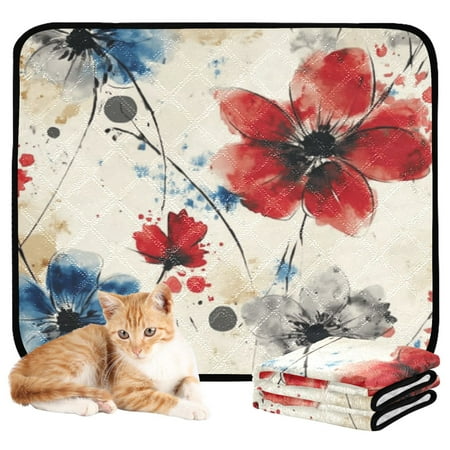 Washable Pet Pee Pads with Super Absorbent Reusable Training Pads for Dogs & Cats Blue and Red Flowers
