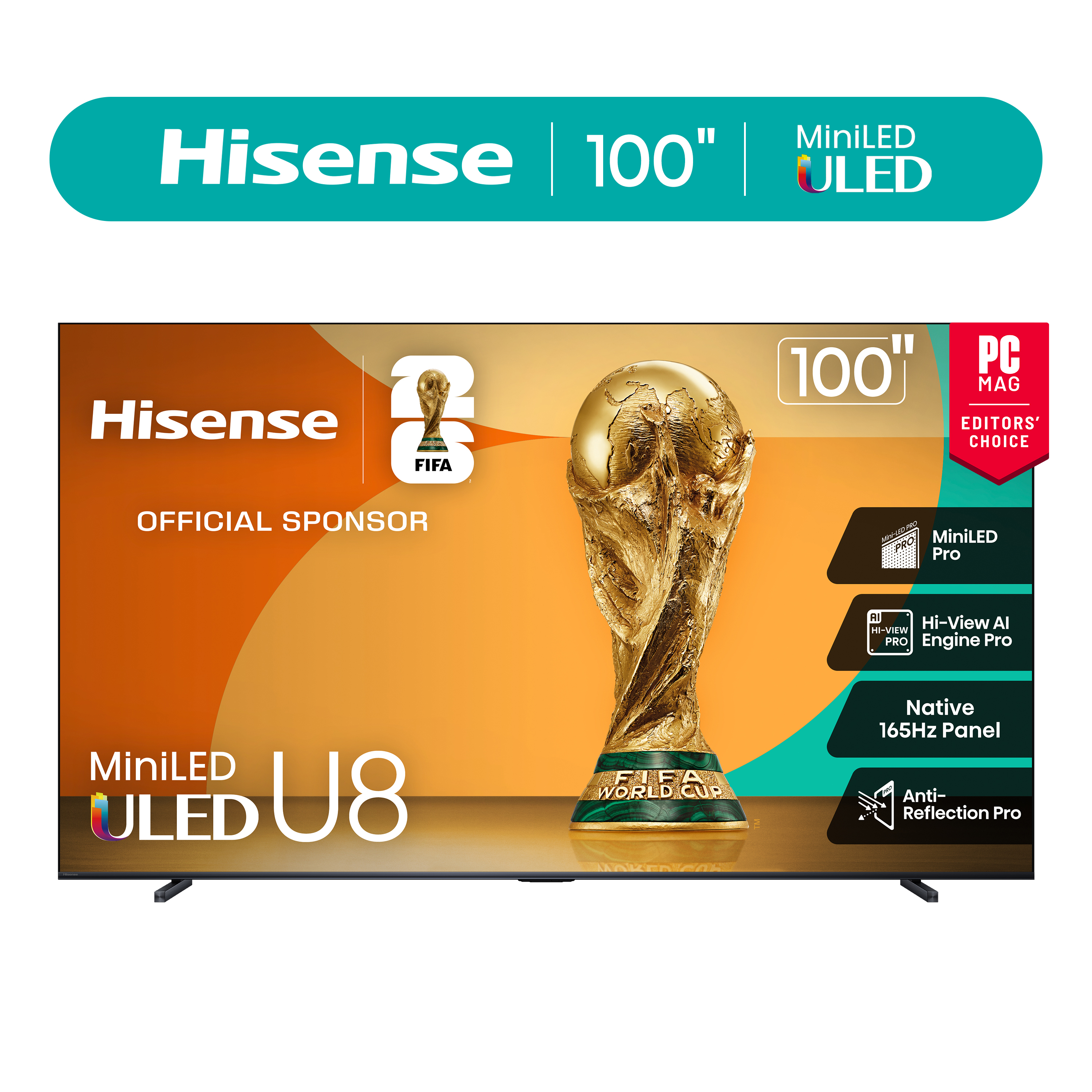 Hisense 100U8QG 100" Class U8 4K UHD LCD QLED TV with Remote, 1 Pack