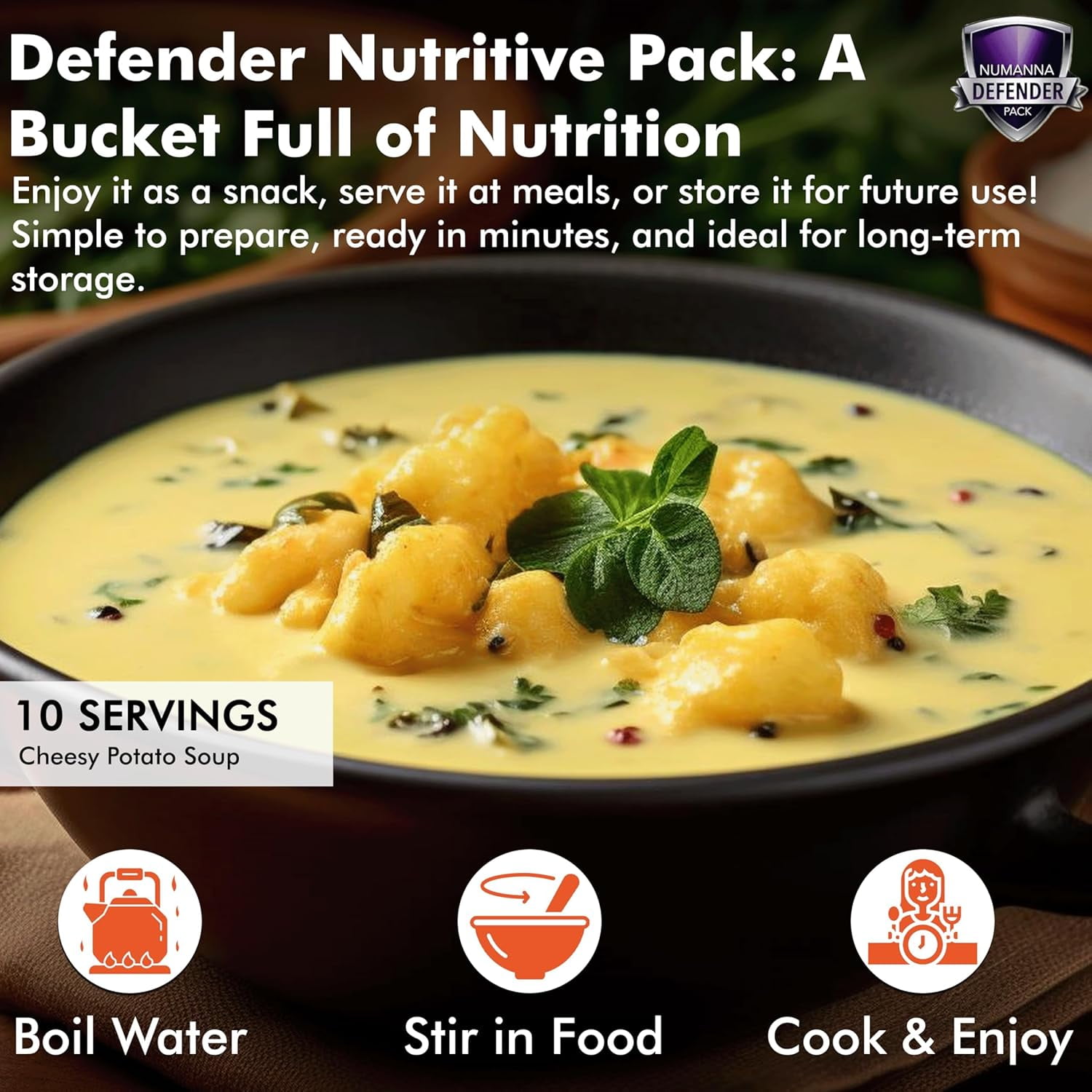 NuManna Defender Nutritive Pack – 204 Servings Emergency Food Supply Bucket | 1-Month Supply | Non-GMO Survival Meals with Organic Grains & Superfoods | Easy Prep | Camping & Daily Use