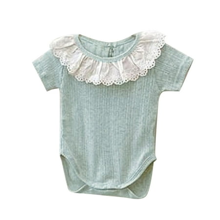 

QWZian Kids Baby Girls Boys Summer Lace Collar Cotton Short Sleeve Romper Bodysuit Clothes Sizes 18-24 Months