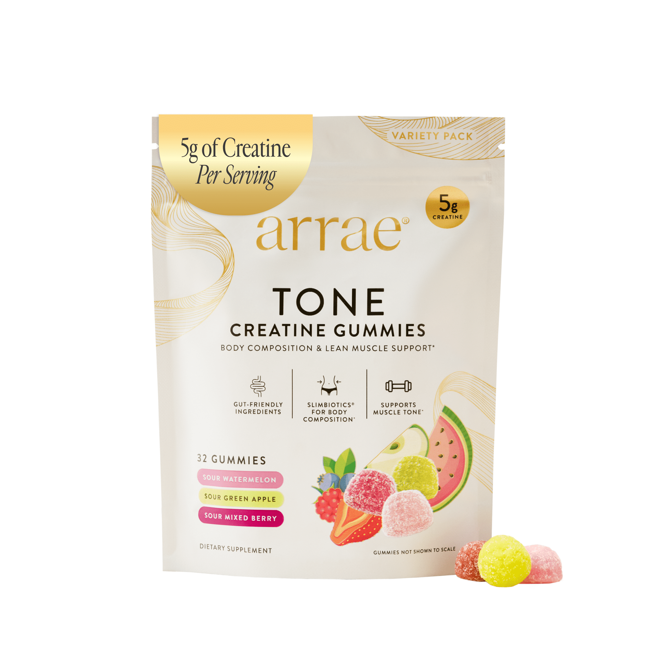 Arrae Tone 32 Variety Pack (32 Gummies) - Sour Mixed Berry, Sour Green Apple & Sour Watermelon