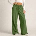 thumbnail image 7 of Women's Wide Leg Pants High Waisted Beach Palazzo Pants Soft Drawstring Trousers with Pockets Green XL, 7 of 7