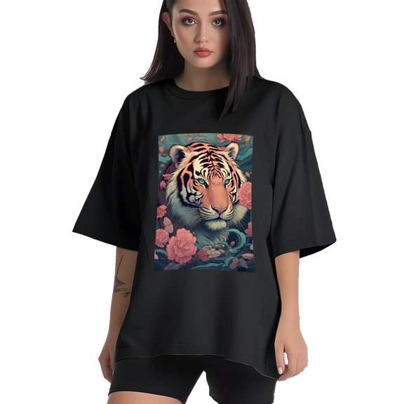 Plus Size Shirt for Women Black Tops for Women Short Sleeves Shirt for Women Tiger 2 T Shirt Crewneck Shirt for Women XS