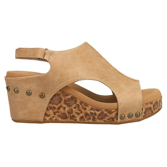 Corkys Footwear Womens Carley  Taupe Smooth Leopard Wedge Sandal 7 M Brown