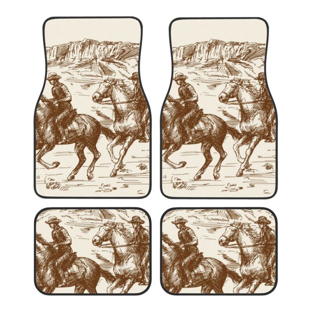 Fotbe Western Desert Cowboys1 Juego de 4 Tapetes para Auto con Estampado – Alfombrillas de Goma Reforzada, Diseño Antideslizante, Protección para Todo el Año – Vehículos, Autos, Camionetas y SUVs