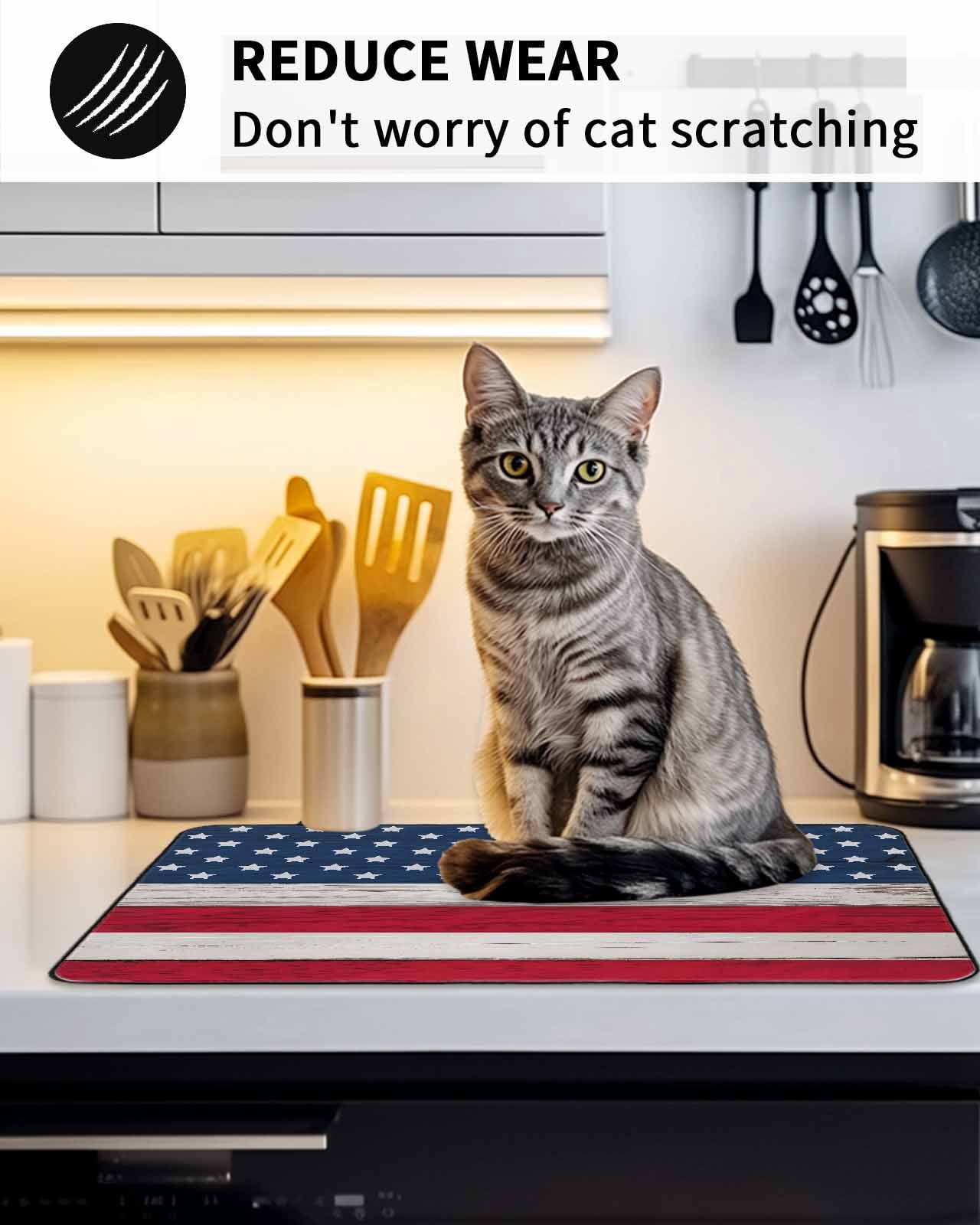 Stove Top Covers for Electric Stove, Wooden American Flag Glass Stovetop Cover Protector, Independence Day Star Striped Flag Induction Cooktop Protector Oven Mat for Kitchen Countertop 24"x21"