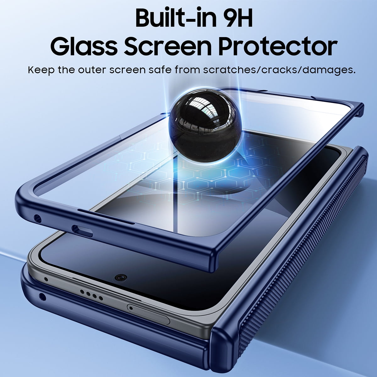 Vizvera for Google Pixel 10 Pro Fold With Card Holder[RFID Blocking]Camera Cover,Hinge Protection,Hidden Kickstand,Screen Protecto Phone Case-Blue