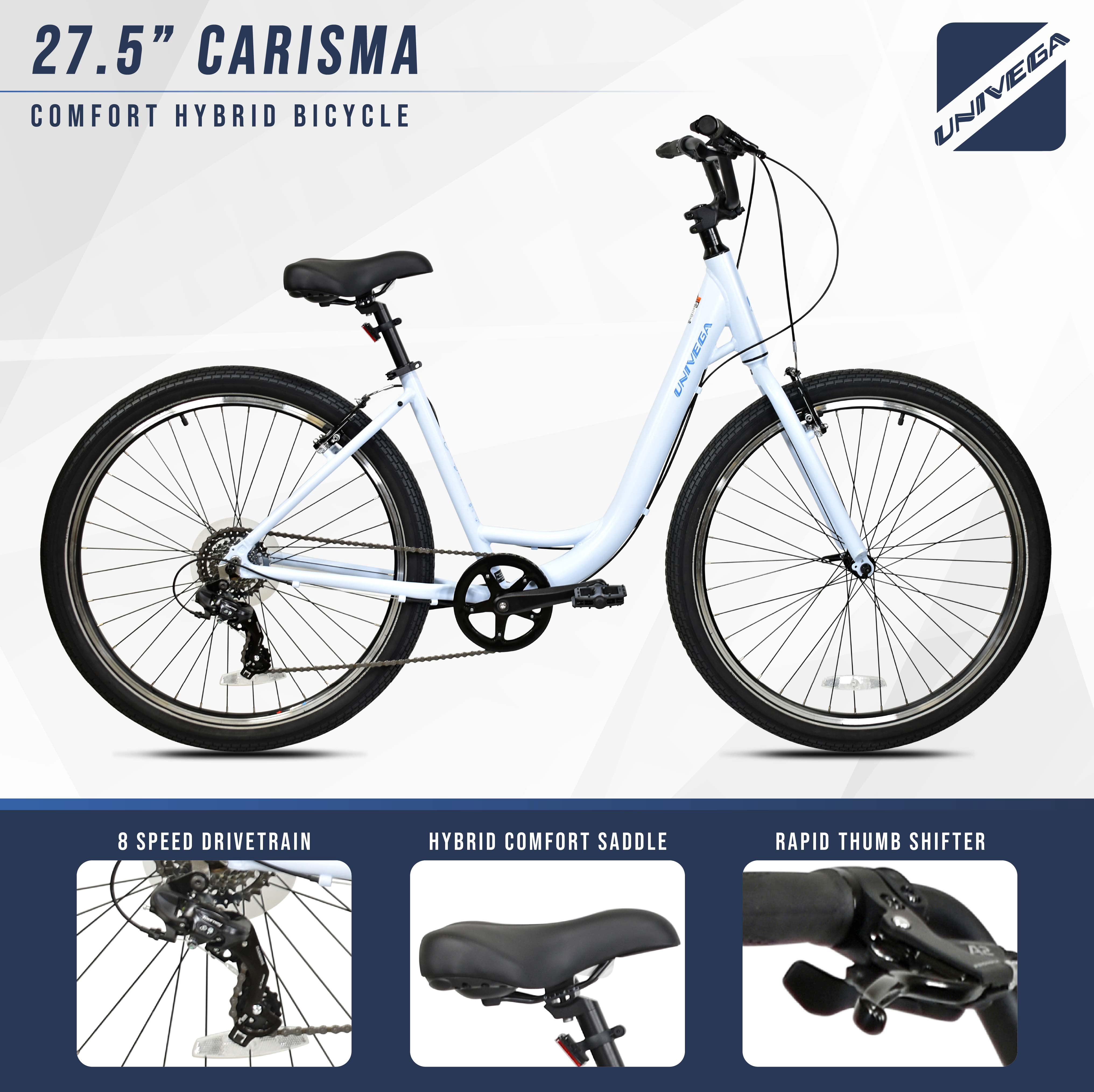 27.5" Univega Carisma Step Thru Comfort Hybrid Adult Bicycle, Fits Rider 5'2" - 5'6", Unisex, Sage Green