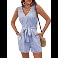thumbnail image 3 of Mono Corto para Mujer, Informal, con Bolsillos en V, Cuello , Sin Mangas, Azul Neblina, Talla L, 3 of 10