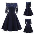 thumbnail image 2 of Women's Elegant Lace Off Shoulder Formal Dress Half Sleeve Knee-Length Party Wedding Skirt Solid Flowy, 2 of 2