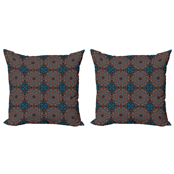 Ambesonne Mandala Throw Pillow Cover 2 Pack, Chinese Lace Motif, 20", Blue Vermilion Black