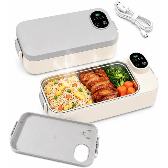 Portable Electric Lunch Box With Self-Heating, Rechargeable Cordless Stainless Steel Food Warmer, with Smart Timer, for Work Travel