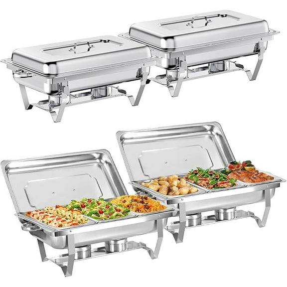 EVGTTI 4 Pack 8QT Chafing Dish Buffet Set, High Grade Stainless Steel Chafing Dish with 1/3 Size Pan, Foldable Frame for Parties, Events