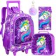 thumbnail image 1 of Mochila con Ruedas AGSDON Unicornio Morada Set de 3 Piezas, 1 of 7