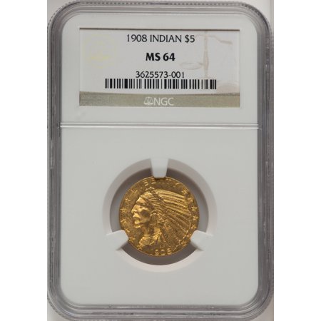 1908 $5 Indian Indian Half Eagle NGC MS64 (520445007)