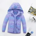 thumbnail image 2 of Toddler Rain Jacket Girls Transitional Jacket Detachable Hooded Printed Lined Rain Jacket Raincoat Girls Purple 6 Years-7 Years, 2 of 7