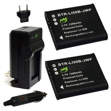 Replacement for Olympus Tough 6000 Battery (2-Pack 1200mAh) and Charger with Car Adapter