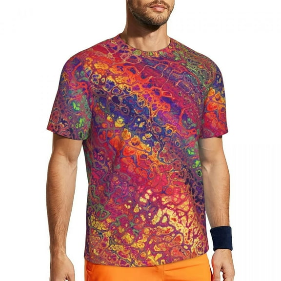 T Shirt For Men Gym T-Shirt For Man Marble Paint Splatter T-Shirts Harajuku Trippy Rainbow Print Sum