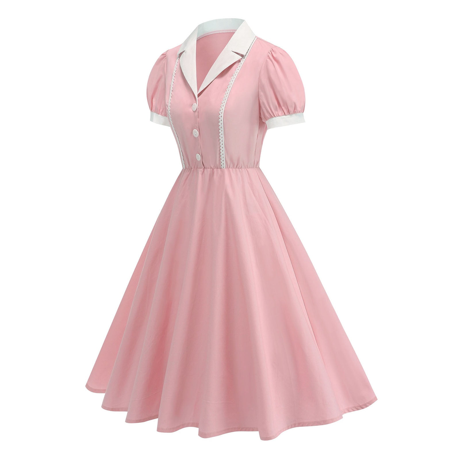 Levmjia Women's Dress Casual Turndown Collar Short Sleeve Solid Color Elegant A Line Wedding Guest Soft Polyester Fabric Leisure Vacation Party Wear