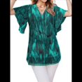 thumbnail image 2 of Blusas de Corta con Cuello en V para Mujer, Blusas Florales de Doble Capa de , Túnicas, Tops Planta Verde Azulada XXL, 2 of 8
