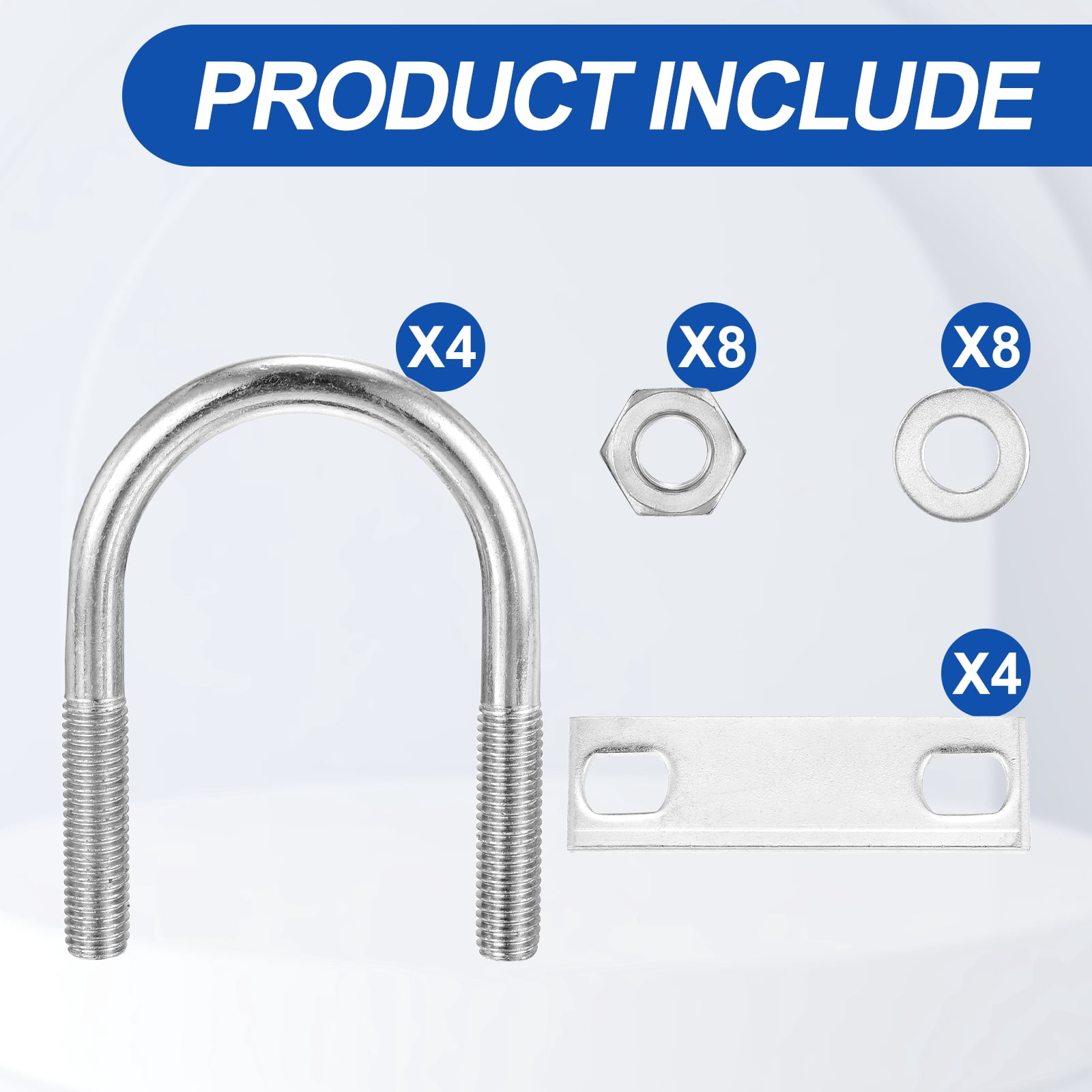 U Bolts 4 Sets (3/8"(M10)x2"x3.34"), Round U Bolt Kits 304 Stainless Steel with Accessories - for Construction, Pipe, Trailer, Automotive, Leaf Spring Fastener