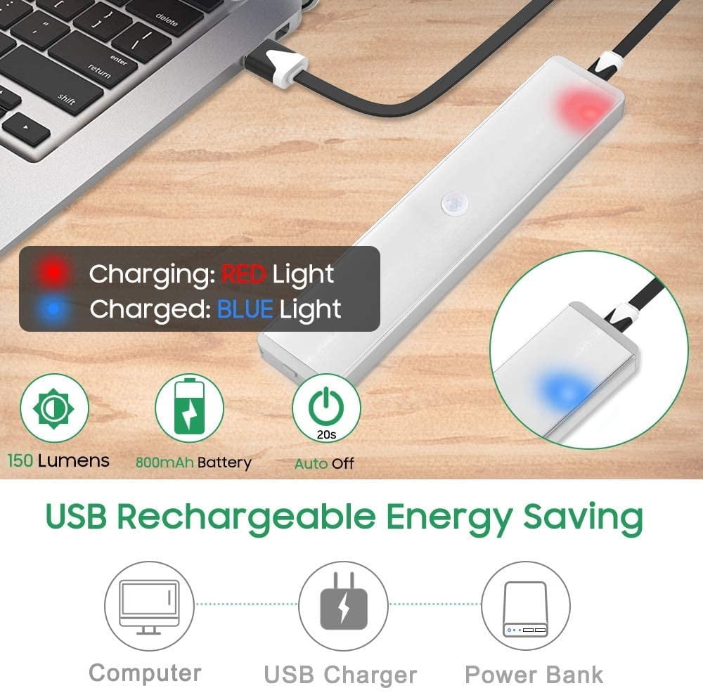 3-Pack Wireless LED Closet Light, Rechargeable Motion Sensor Version with Dimmer, 24 LED Night Light Bar, You Can Stick It Anywhere, Under Cabinet, for Stairs, Closet, Kitchen