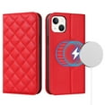 thumbnail image 2 of Wallet Case for iPhone 14 Plus 6.7 inch, Luxury Quilted PU Leather Flip Cover [Shockproof TPU] [Support Wireless Charging] with 2 Card Slots, Kickstand, FRID Blocking Case Cover, Red, 2 of 10