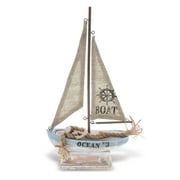 CoTa Global Coastal Horizon Wooden Sailboat Model Ship Nautical Decor, Rustic Nautical Sailboat Decor Table Top Decorations for Living Room Centerpiece and Beach Decorations for Home - 14.1 Inches