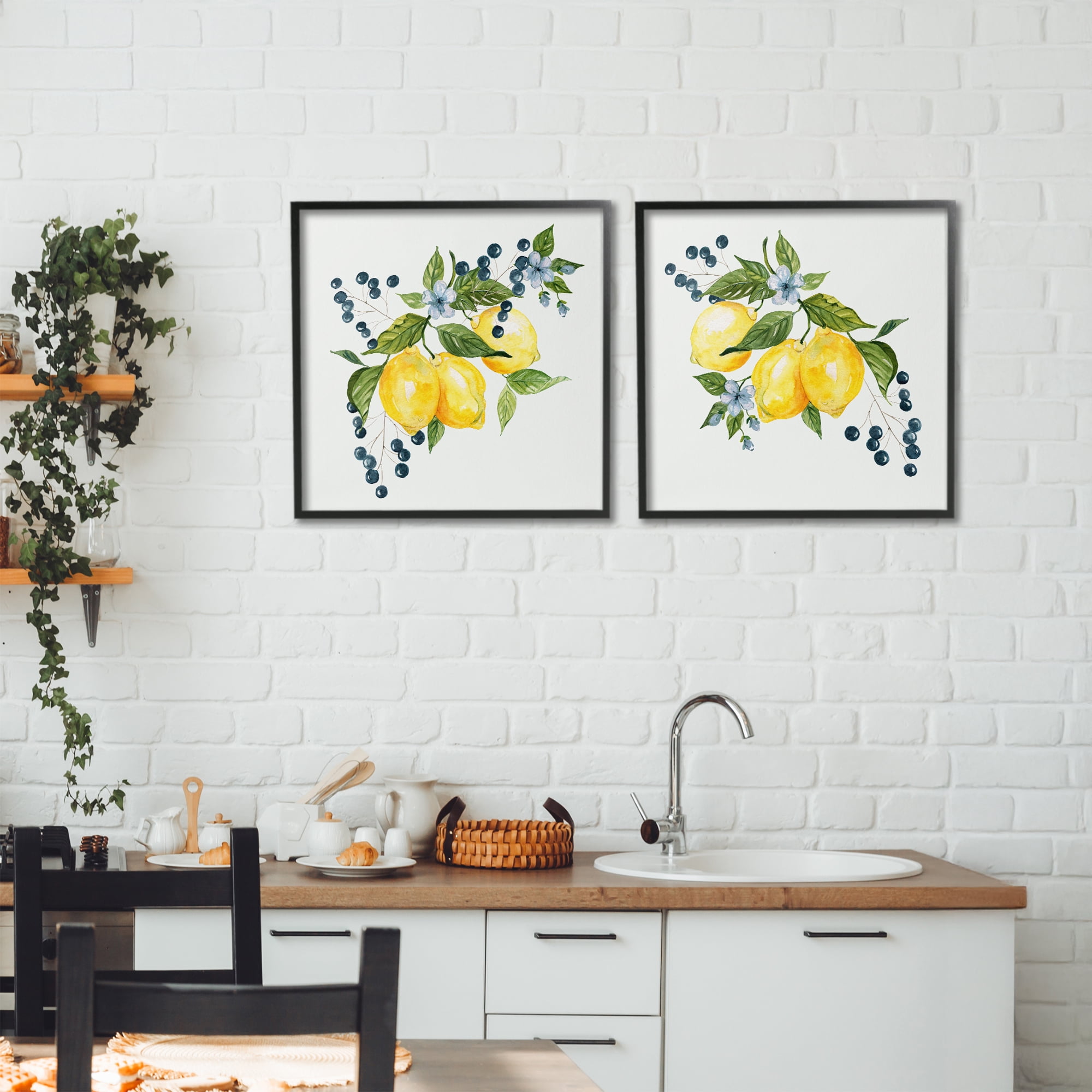 Stupell Industries Citrus & Berries Cluster 2 Piece Black Framed Giclee Art Set, design by Livi Finn