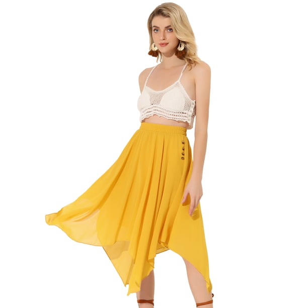 AllegK Falmidi con dobladillo de pa?uelo de gaa rayas de cintuelástipamujer Amarillo M