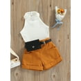 thumbnail image 3 of Gzhioc Toddler Girls Casual 3PCS Summer Outfits, Sleeveless Halter Tops + Shorts + Waist Bag Set, 3 of 9