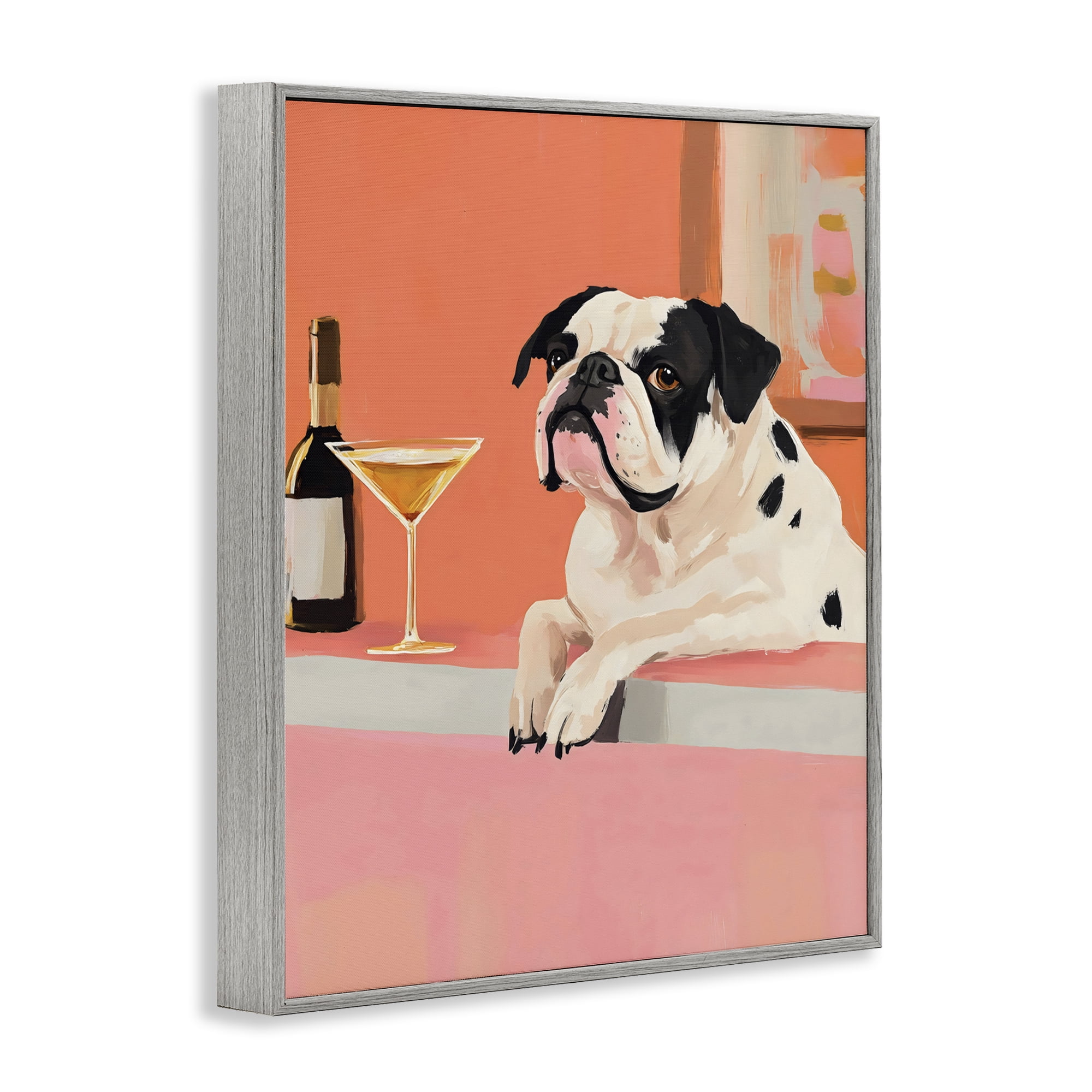 Stupell Industries Bulldog at Martini Lounge Gray Framed Giclee Art, design by The Prints Vibe