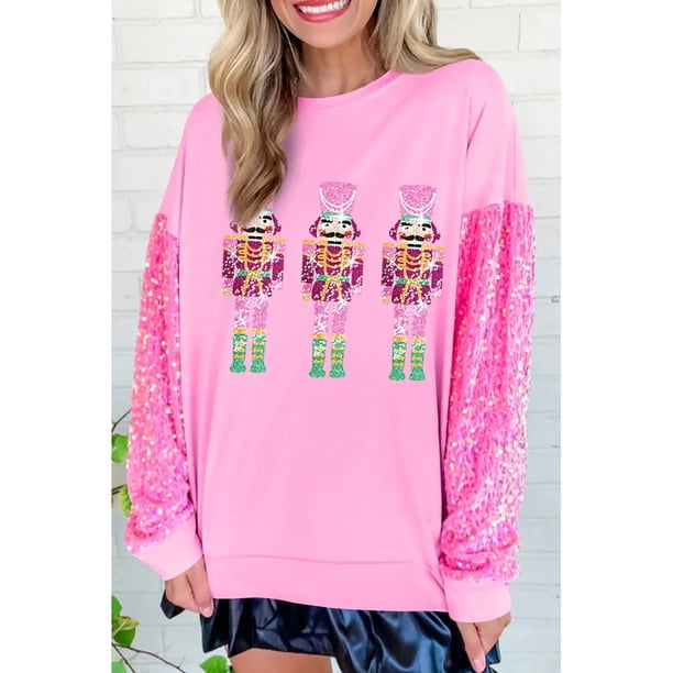 Sudaderas con capucha de retazos de purpurina para mujer, camiseta Vintage Harajuku, ropa de calle delgada de manga larga, ropa de Navidad, Top de otoño e invierno