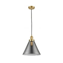 Innovations Lighting  Franklin Restoration Cone - 1 Light 12" Cord Hung Mini Pendant Satin Gold/Plated Smoke