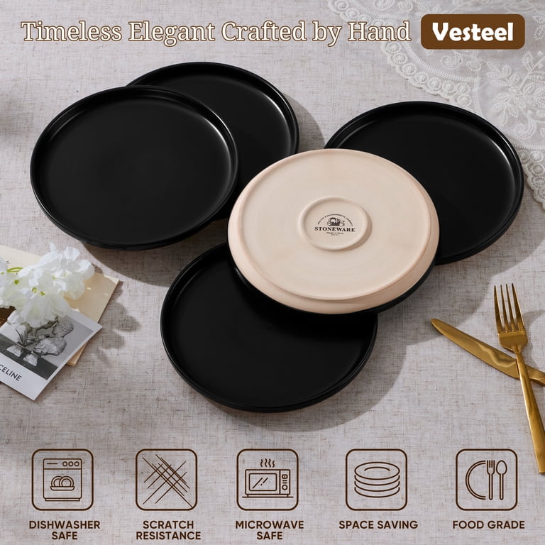 Vesteel Handcrafted Dinner Plates, Matte Black, Set of 6 photo 6
